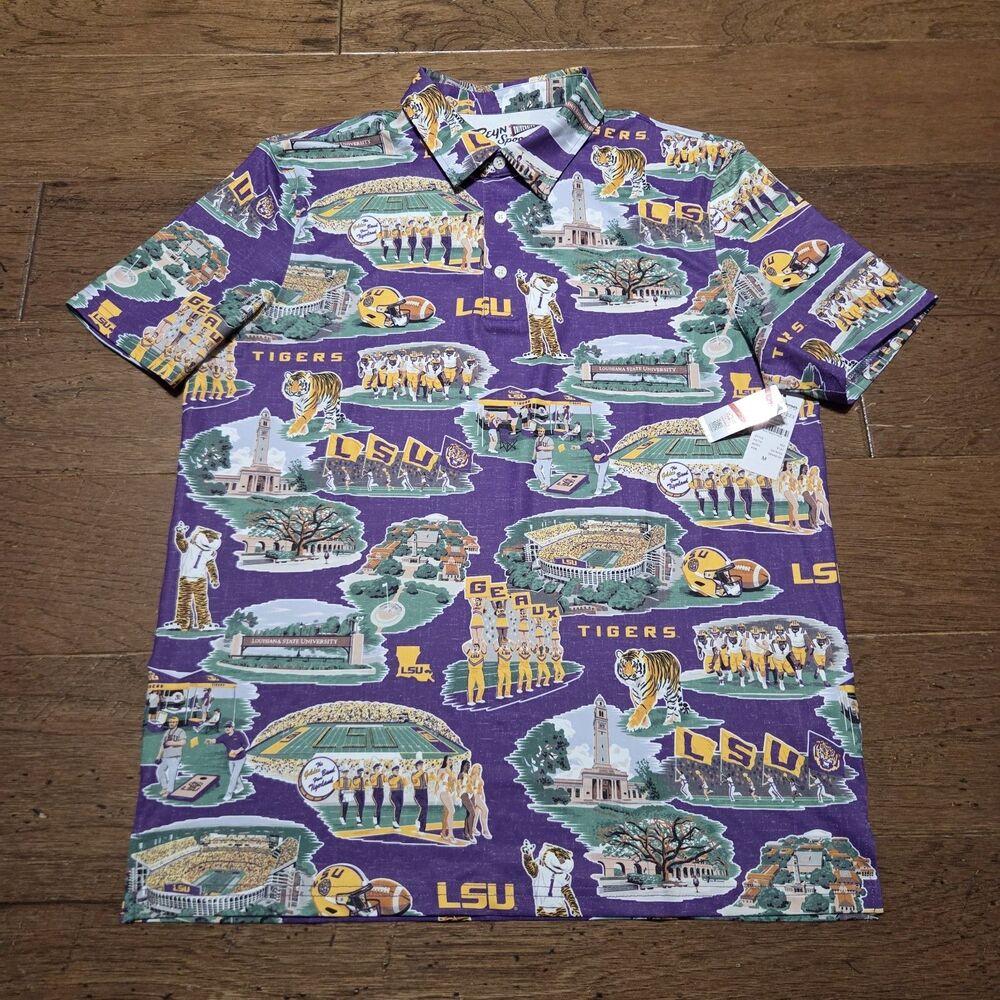 NWT Reyn Spooner University of LSU TIGERS Hawaiian Shirt Men’s Medium Louisiana - Picture 1 of 7